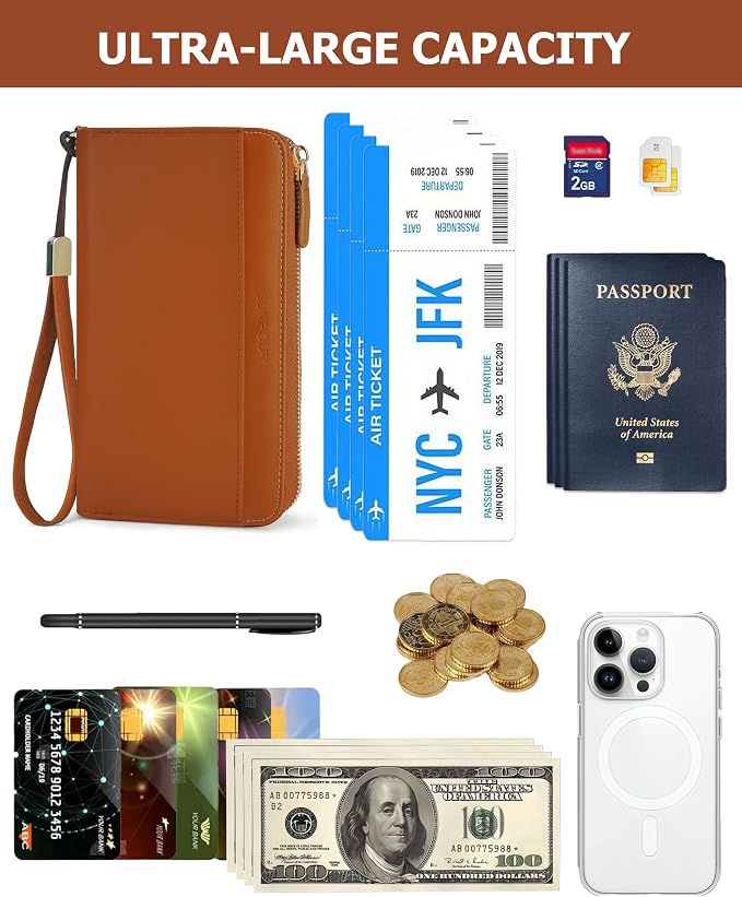 Large Travel Wallet for Women | RFID Blocking Zipper Wallet,Passport Holder Clutch with Wristlet