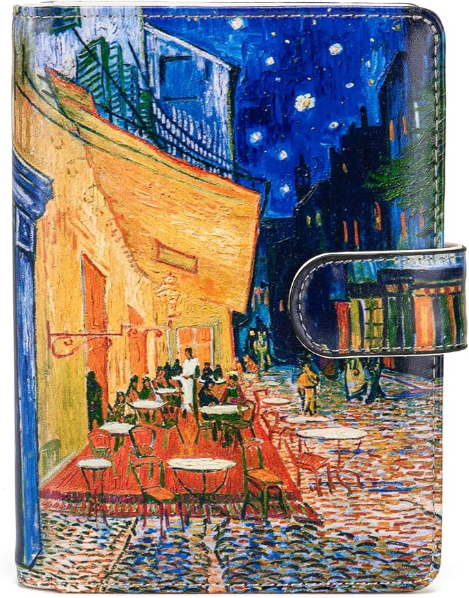 Passport Holder for Travel Essentials, RFID Blocking Passport Wallet Cover with Magnetic Closure, Passport Book Holders for Women and Men (Cafe Terrace at Night)