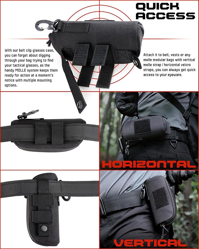 WYNEX Tactical Molle Glasses Pouch, Shockproof Eyeglass Case, Sunglass Case Hard Shell with Patch, Universal Protects Glasses