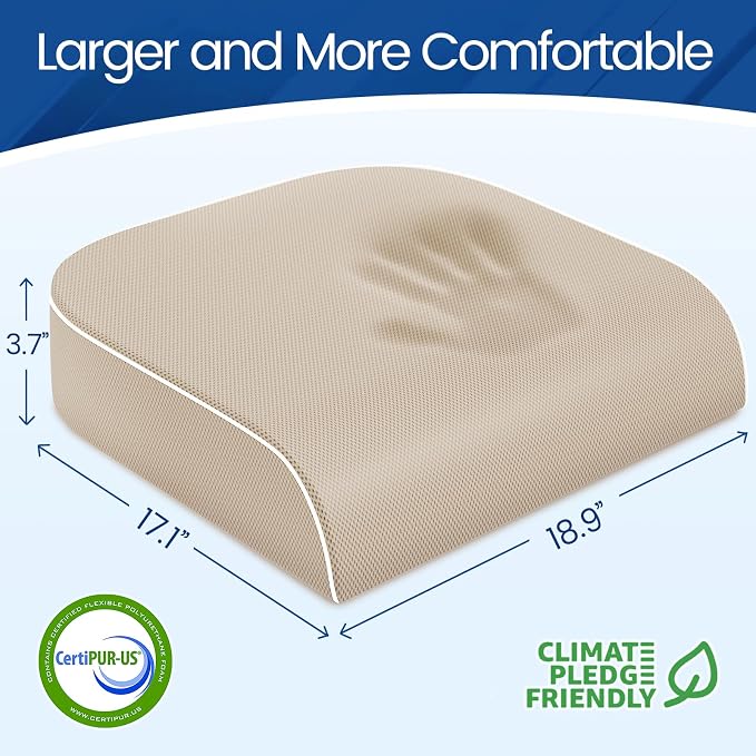 SweetSlubr Seat Cushion for Tailbone Pain Relief, Office Chair Cushion, Memory Foam Large Chair Pad with Non-Slip Cover for Soft Support at Office Chair, Car Seat, Airplane Beige/2X-Large