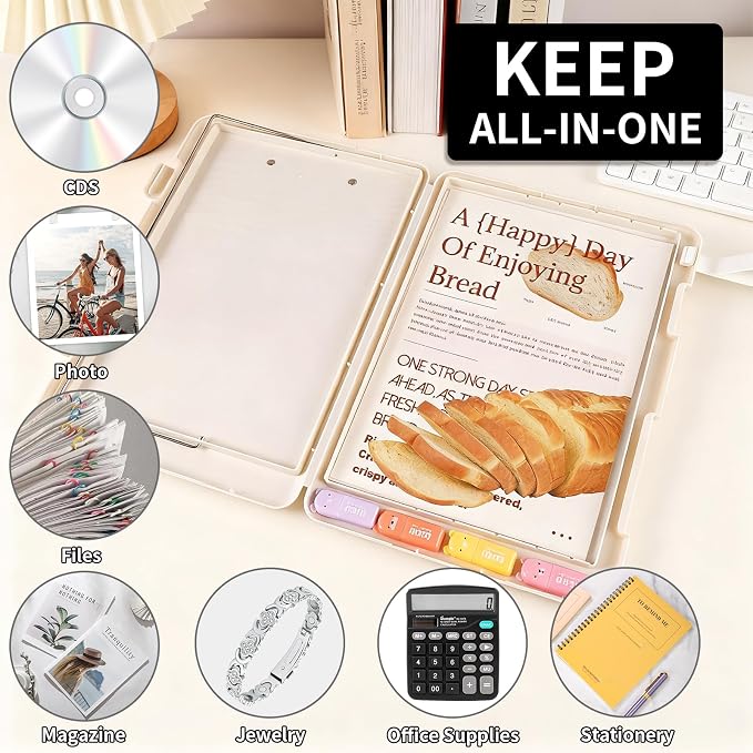 Letter Size Clipboard with Storage, Plastic Clipboard with Side Opening, A4 Waterproof Foldable Nursing Clip Board for School & Office with Christmas Stickers (Khaki)