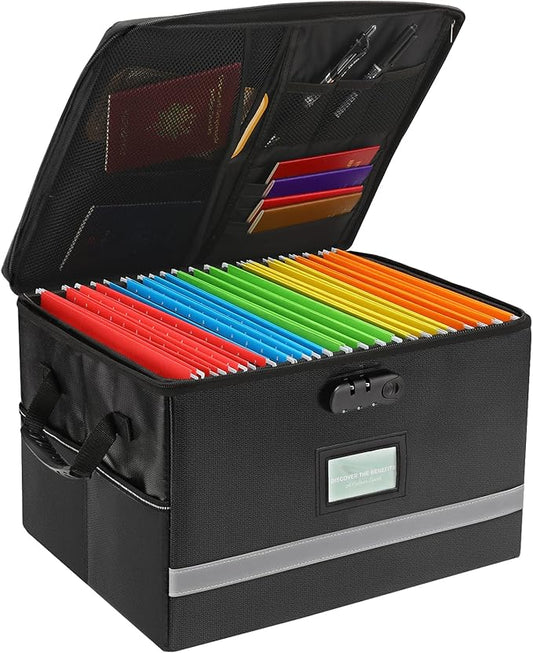 File Organizer, Fireproof File Box with Lids, Important Document Organizer Box with Lock, Portable File Folder Organizer with Handle
