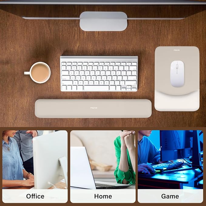 MOSISO Wrist Rest Support Mouse Pad & Keyboard Set, Stone Gray | Rectangular Ergonomic Mousepad, Non-Slip Base, Home/Office Pain Relief & Easy Typing, Neoprene Cloth & Raised Silicone Lining