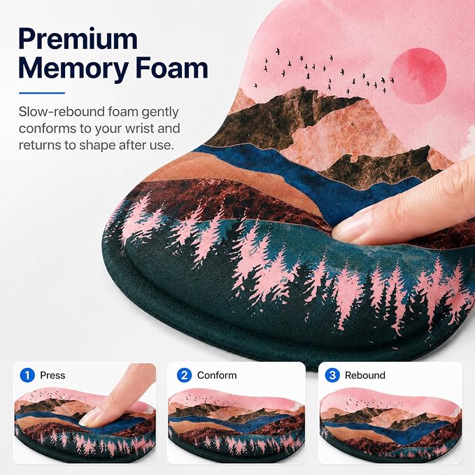 Mouse Pad with Wrist Rest Ergonomic Memory Foam Support, Non-Slip Rubber Base, Comfortable Typing Cushion for Home Office Computer Laptop, Sunrise
