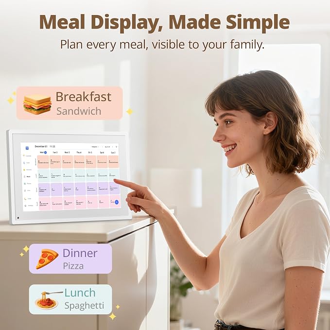 Digital Touchscreen Calendar 10.1 Inch – Interactive Electronic Calendar & Smart Family Hub with Cross-Device Sync, Schedules Reminders, Chore Chart, Rewards & Photo Display, Desk Mount