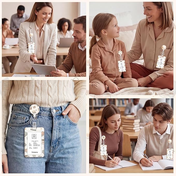3 Set Badge Holder Retractable Reel Book Pattern ID Badge Holders with Clip Cute Name Badge Holders for Teacher Nurse Doctor Student Office Workers