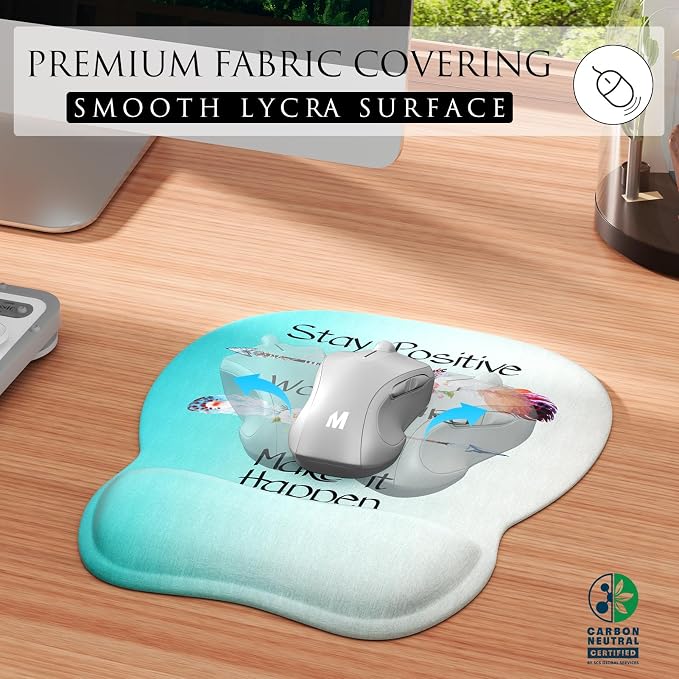 MROCO Ergonomic Mouse Pad with Gel Wrist Rest, 9.4 x 8.1 in, Feather Arrow | Ergonomic Shape Design, Multiple Pattern Options, Gel Wrist Comfort, Smooth Lycra Surface, Non-Slip PU Base