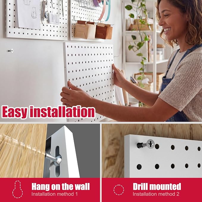 Spampur 8 Pack Peg Board Organizer, Includes Metal PegBoard and Accessories | White Pegboard Panels with 50 Pcs Hooks and Baskets, Wall Organizer for Office, Craft Room Organization, Garage, Sewing Room