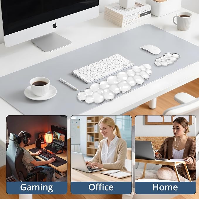 Cloud Wrist Rest Gel Set — Ergonomic Cloud Wrist Rest Keyboard and Mouse, Non-Slip Desk Accessories for Office and Home（Clear）
