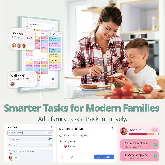 Dragon Touch 15.6 inch Digital Calendar & Chore Chart - Interactive Touchscreen Smart Family Planner,Digital Picture Frame for Mom, Women, Christmas & Weddings Green