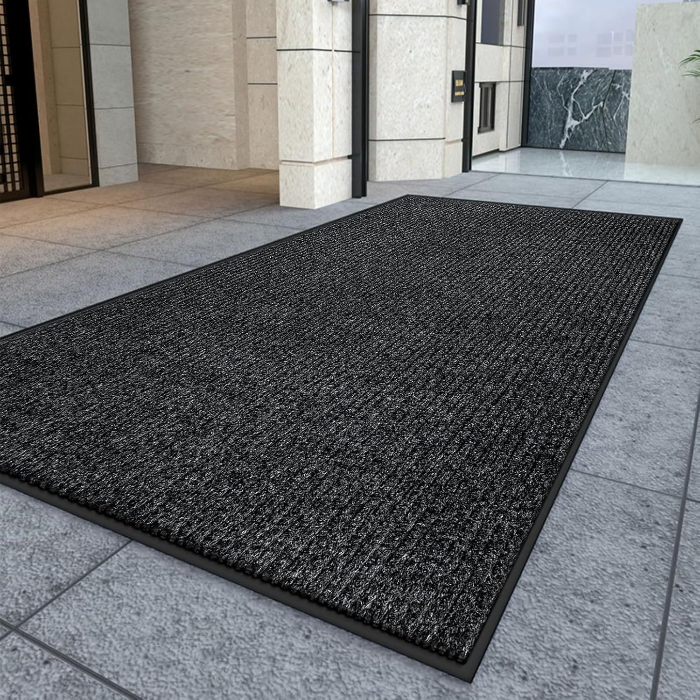 Kuyal Front Door Mat, 3'x10' Indoor Outdoor Entrance Mat, Commercial Floor Mats Inside Outside Entrance, Heavy Duty Durable Welcome, Rubber Backing Non Slip Outdoor Mats for Entryway,Black