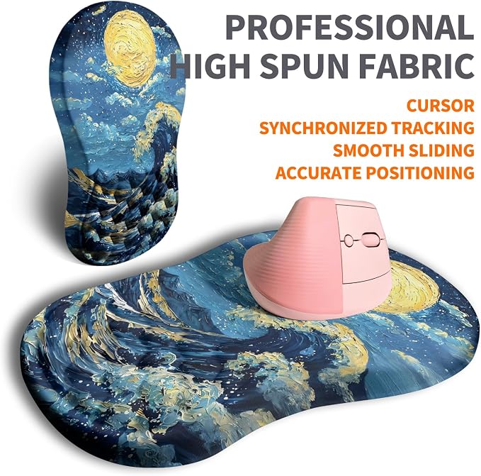Ergonomic Joint Wrist Support Mouse Pad with Memory Foam Cushion Massage Bump, Carpal Tunnel Pain Relief Mousepad Slope Design for Wrist Rest, 11.8x7.9 in, Waves