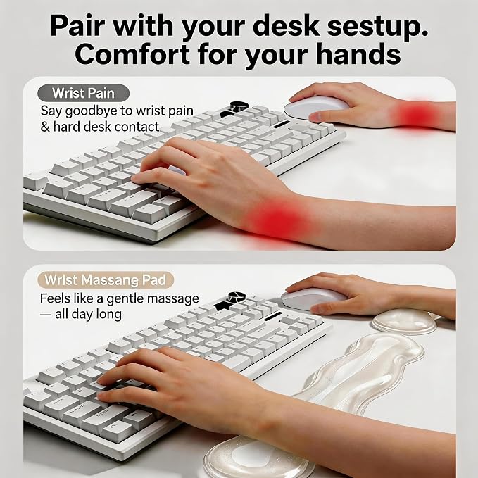 Wrist Rest for Keyboard and Mouse, Ergonomic Mouse Hand Rest Set, Cute Glitter Cloud Keyboard Pad with Wrist Support, Gel Desk Decor Accessories for Office Gaming School (Transparent)