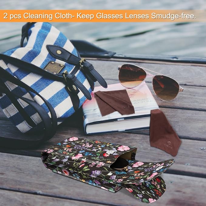 FINTIE Double Glasses Case with Carabiner Hook, Portable Vegan Leather Eyeglass Case Anti-scratch Sunglasses Pouch