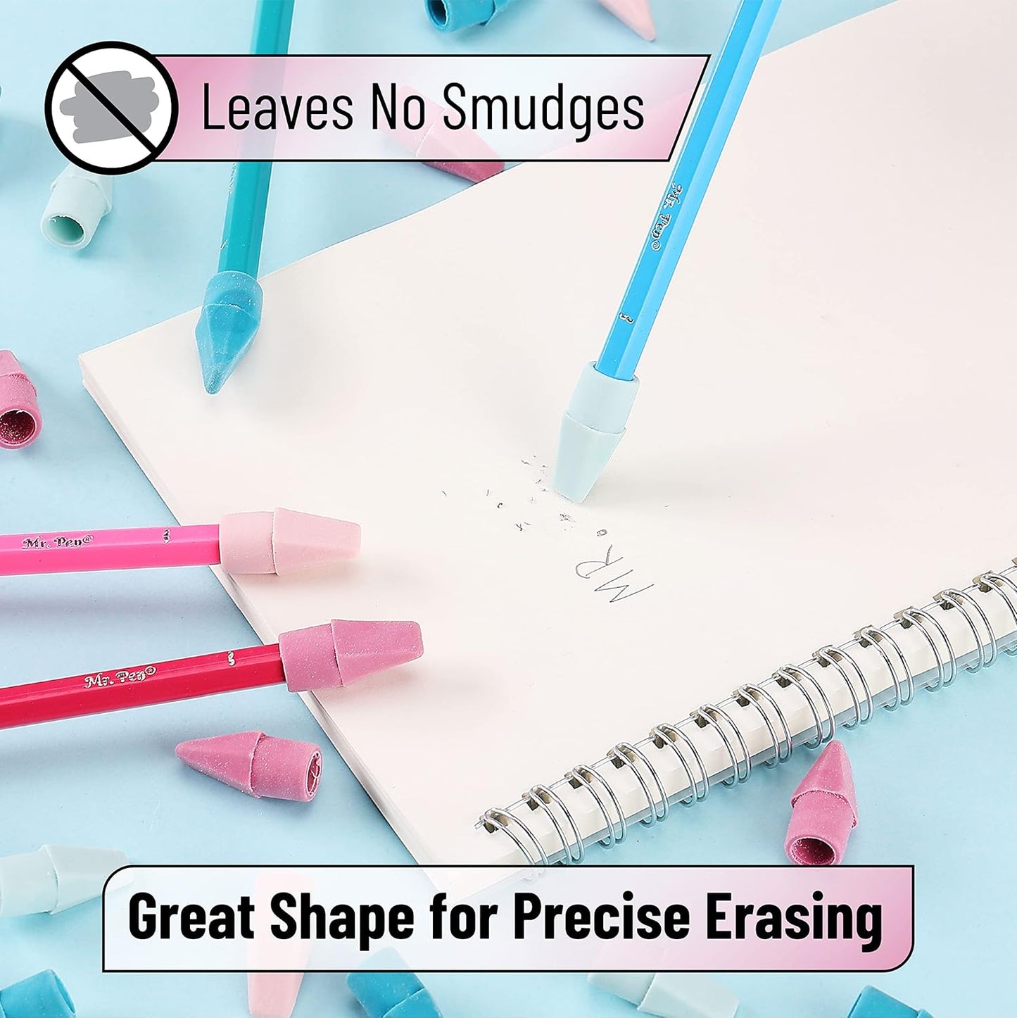 Mr. Pen- Pencil Erasers Toppers, 1000 Pack, Colorful, Latex Free, No Smudge, Mr Pen Erasers for Pencils