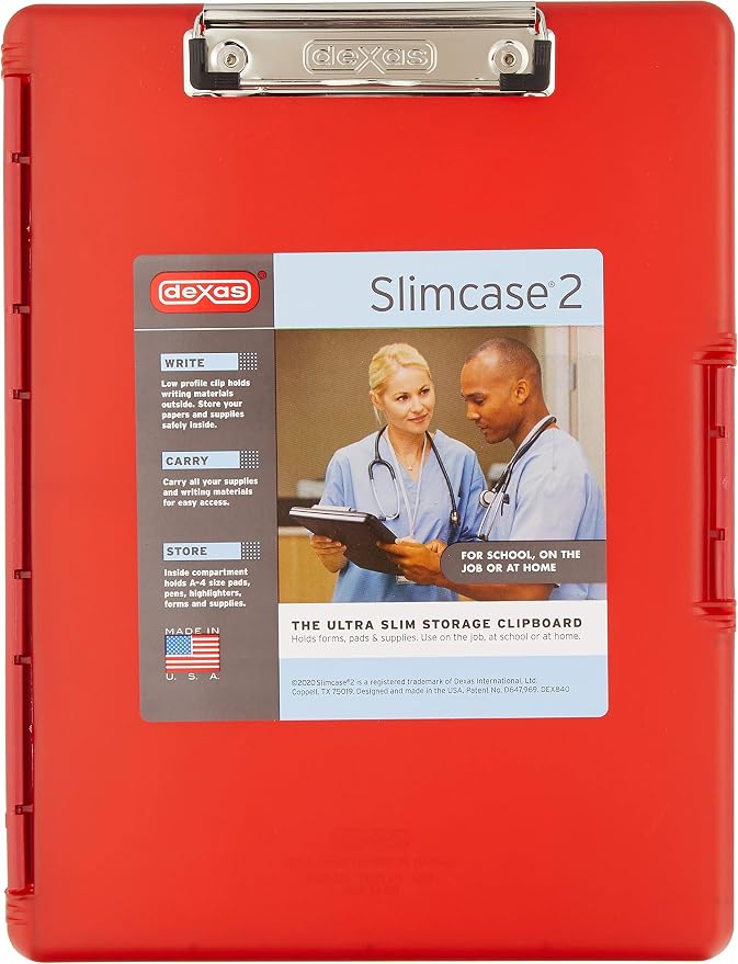 Dexas Slimcase 2 Plastic Clipboard with Storage & Side Opening, Strawberry Red, Office Supplies Clipboards to Organize, Carry & Store, A4 Holder, Style & Functionality Nursing Clipboards (Pack of 6)