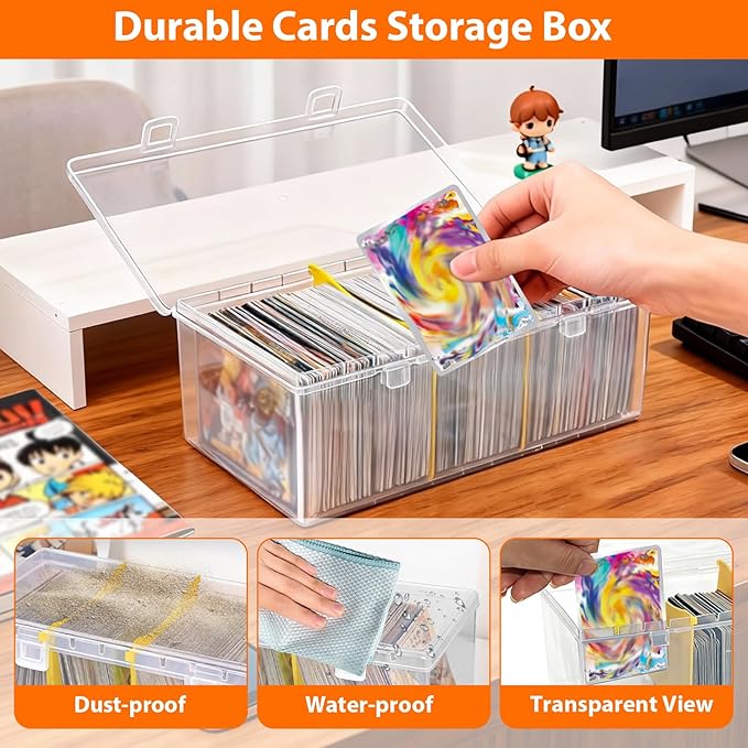 SAMYUCHO Trading Card Storage Box with 2 Dividers for 500 Sports Cards, Plastic Bulk Display Holder Collection Organizer Cases Container Fit for Baseball Football Playing Magic Cards 1 Pcs