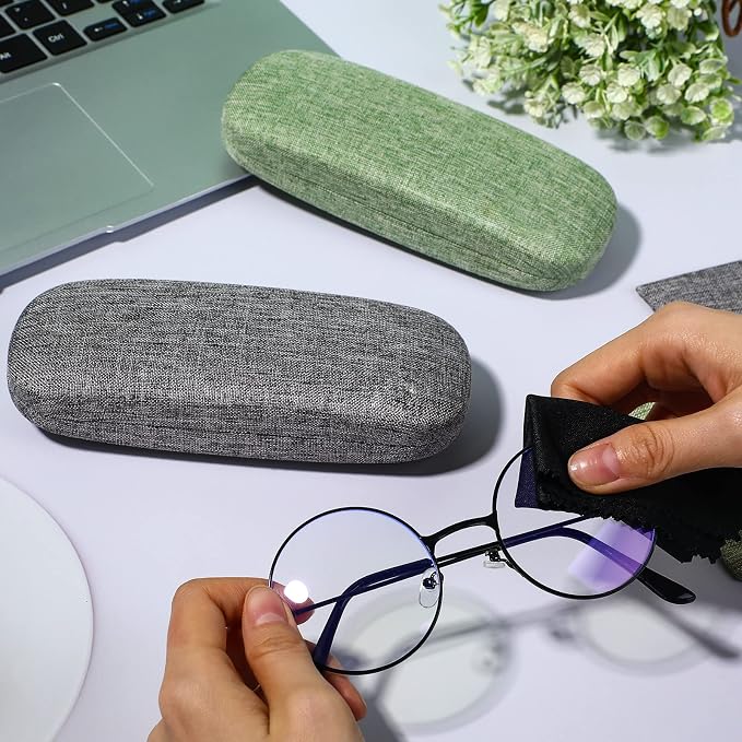 Frienda 2 Set Eyeglass Case Kit Hard Shell Fabric Dusty Colors Eyeglass Case with Storage Bag Glasses Chain Cleaning Cloth