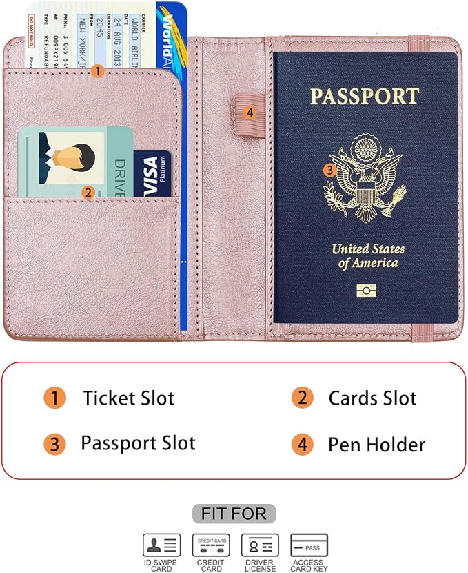 Melsbrinna Premium Leather Passport Holder Covers Case, Waterproof Rfid Blocking Travel Wallet Passport Holder with Pen Holder, Cute Passport Book for Women/Men