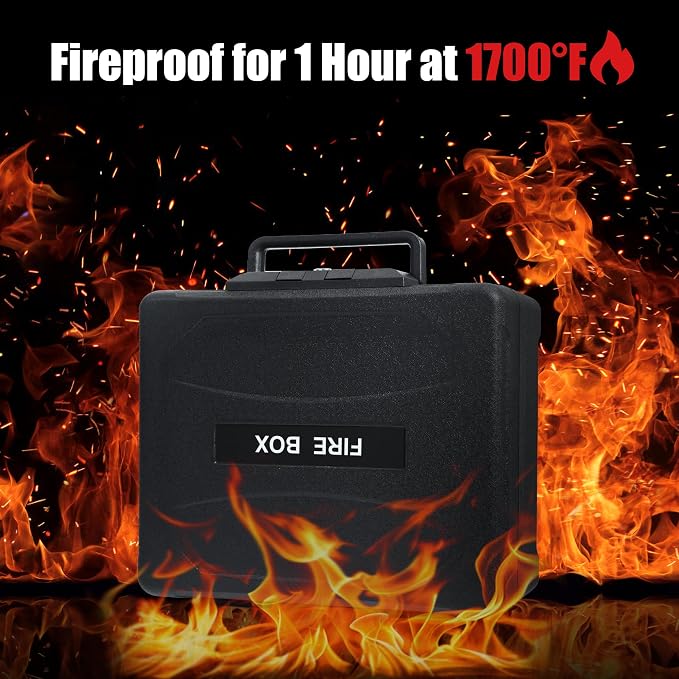Small Fireproof & Waterproof Safe – Portable Home Document Box, Key Lock, Ergonomic Handle, 1-Hour Fire Protection at 1700°F, 72-Hour Waterproof, Compact Size