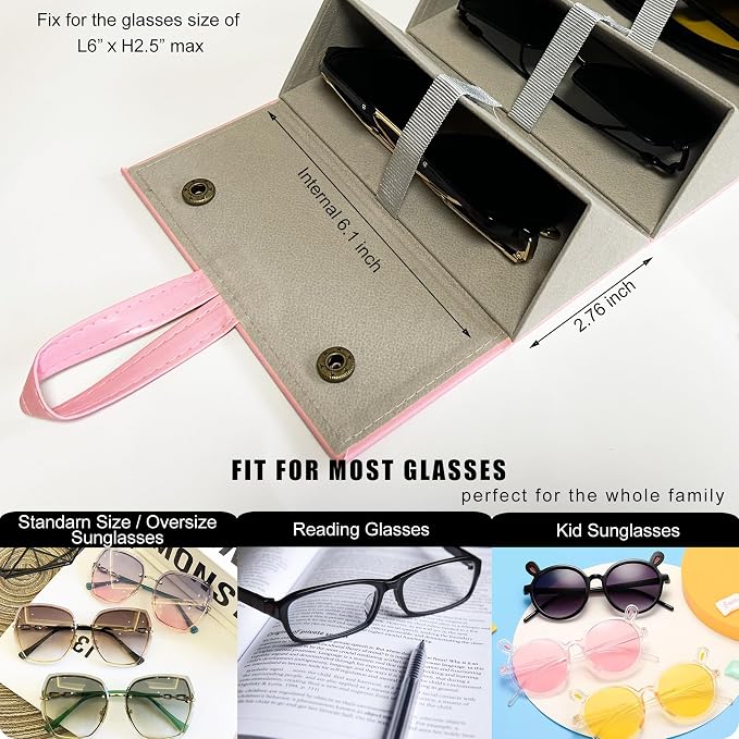 Longjet Sunglasses Organizer Travel Glasses Case 5 Slots Multiple Pairs Eyeglasses Storage Box Hanging Eyewear Holder