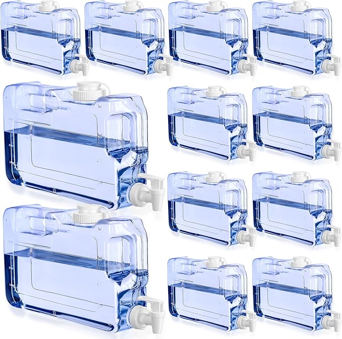Funnymoom 12 Pcs Drink Water Dispenser for Fridge 1.1 Gallon Beverage Dispenser with Spigot Plastic Reusable Refrigerator Water Dispensers Waters Jug Container for Party Outdoors Camping Hiking Home