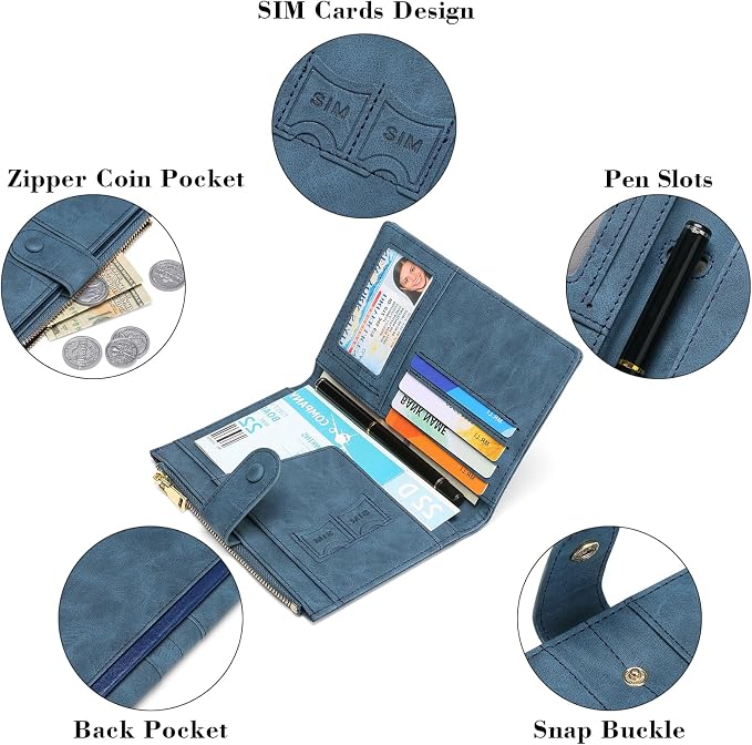 RFID Blocking Leather Passport Wallet Cover Case with Pen and Card Slots Travel Wallet for Women/Men Travel Must Haves Accessories