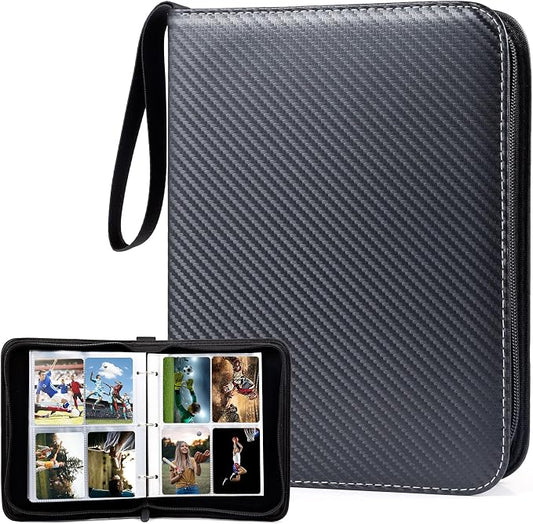 WOT I Trading Card Binder, 400 Pockets Card Binder Sleeves with Zipper, Double Sided Pockets Card Holder Carry Card Case for Baseball Card, Football Card