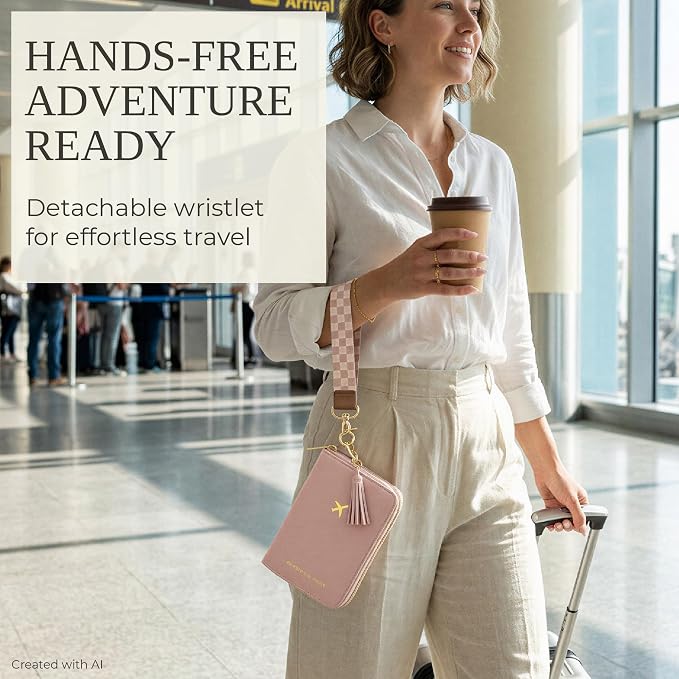 Beautiful Passport Holder And Travel Wallet with Wristlet Strap | All-in-One Organizer for Women Holds up to 4 Passports, w Card Slots and Keychain - RFID Blocking Keeps Documents Safe