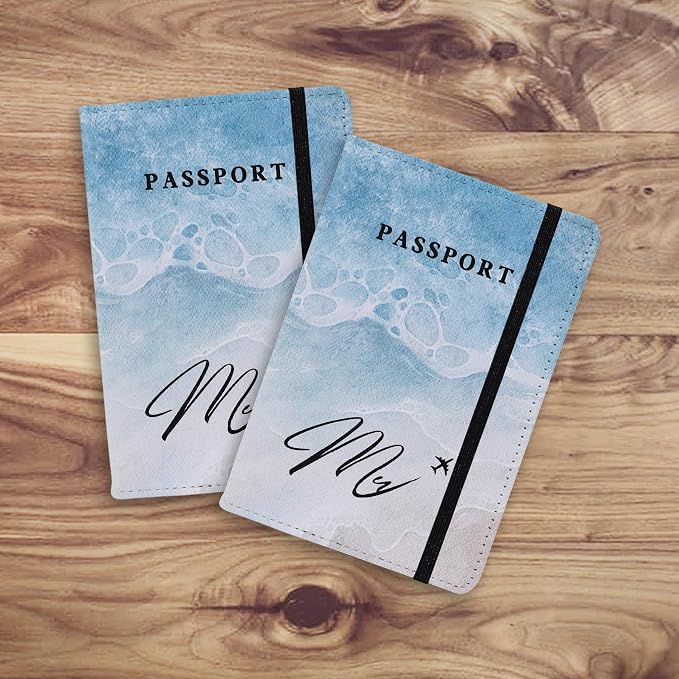 Passport Book Holder,Passport Wallet for Men Mr and Mrs Passport Holder for Women Passport Cover World Map Passport Case for Couples Christmas Traveling Passport Book Protector 2PCS
