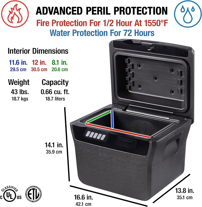 SentrySafe Charcoal Gray Waterproof and Fireproof Safe, Lock Box with Keypad for Documents and Hanging File Folders, Exterior: 14.1 x 16.6 x 13.8 Inches, ‎FHW40300 | Document and Hanging File Folder Storage With Fire/water Protection, Programmable Digi...