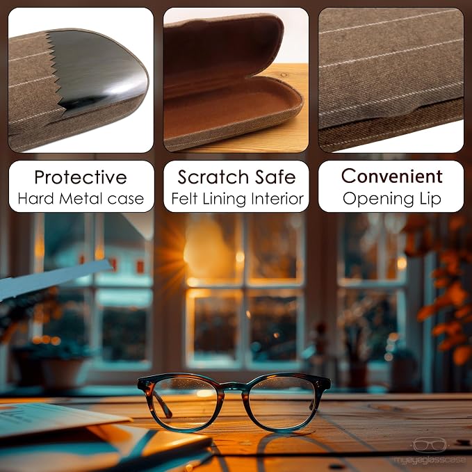 MyEyeglassCase Men Small Glasses case - Eyeglasses Hard Shell Holder Pouch & Cloth-Reading Slim & Narrow Case Heavy Duty