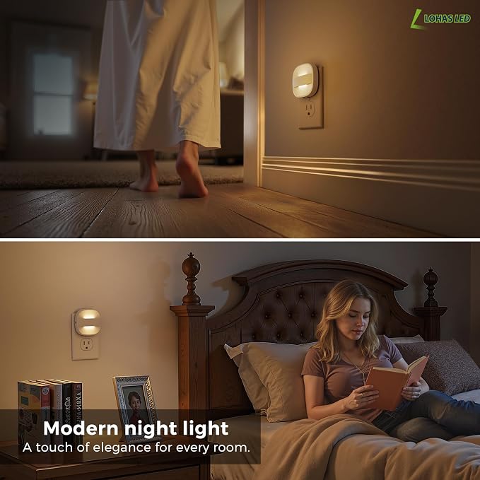 L LOHAS LED Night Lights Plug into Wall, Dimmable Night Light with Dusk to Dawn Sensor, Nightlight for Bathroom Night Light, Hallway, Kitchen, 3000K Soft White, Foldable 6 Pack
