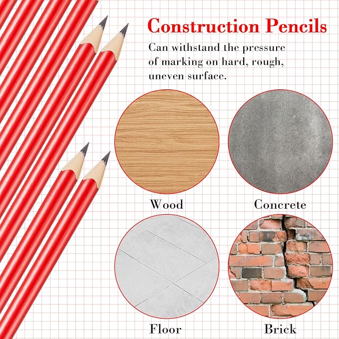 Fainne 48 Pack Jumbo Carpenter Pencils Woodworking Marking with Black Core Thick Flat Construction Pencils for Woodworkers Framers DIY Projects and Contractors(Red)