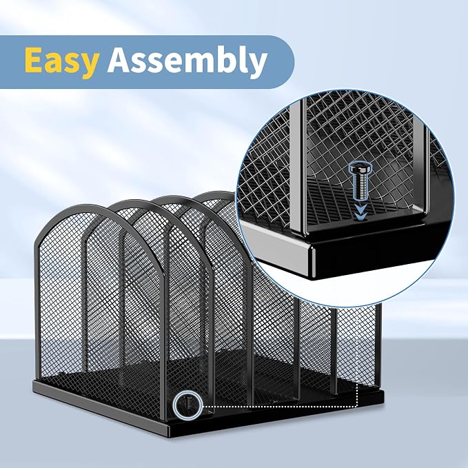 Gawerk 5-Section Vertical Desktop Organizer, 5-Section Mesh File Folder Stand Sorter for Office Home Classroom Organization