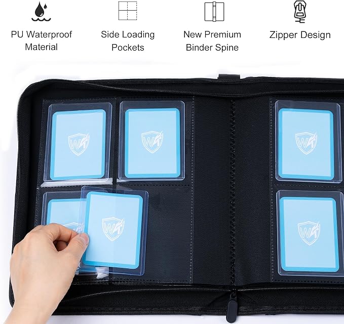 4 Pocket Top Loader Binder with Clear Window, Holds 160 Cards in 3"x 4" Toploaders, Side Loading, for Sports, Anime, MTG, TCG Card Collection, Gray-Black