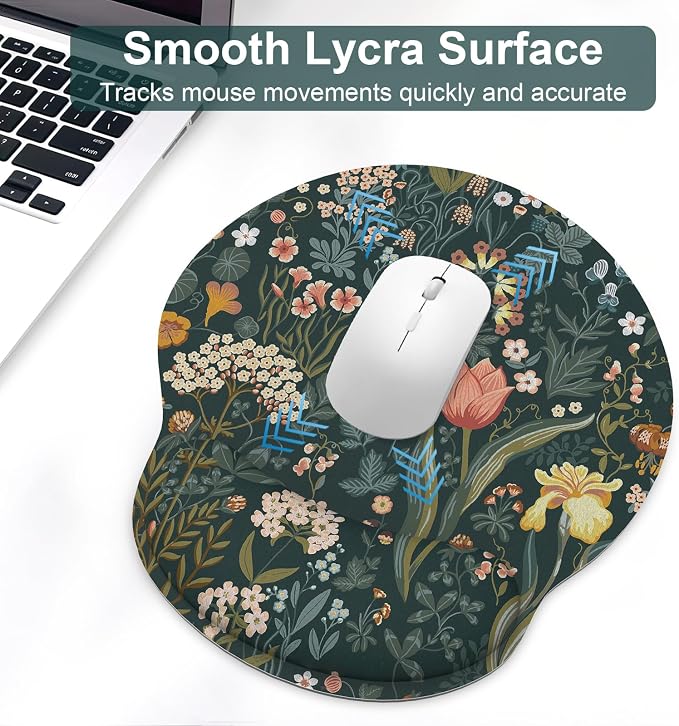 Ergonomic Mouse Pad with Wrist Rest and Keyboard Wrist Rest, Mousepad | Memory Foam Wrist Rest for Computer Keyboard, Pain Relief, Non-Slip Base, Mouse Pad Wrist Support for Gaming, Green Flowers