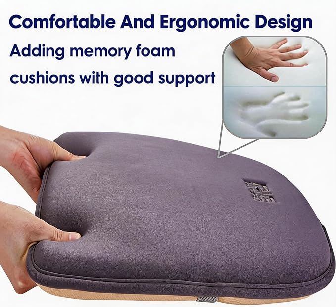 Big Hippo Ergonomic Lumbar Support & Memory Foam Seat Cushion Set - Sciatica & Tailbone Pain Relief for Office, Car & Wooden Dining Chairs - Non-Slip Body Positioner with Breathable Mesh Cover (Gray)