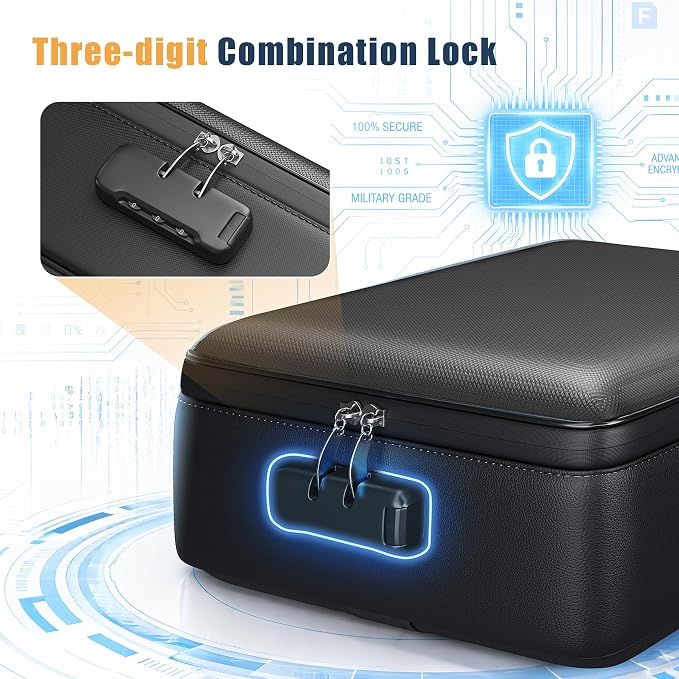 Fireproof Document Box, Hard Briefcase Fireproof Safe for Home Documents | Fire proof file box for documents, detachable accordion file organizer, waterproof digital document organiser briefcase