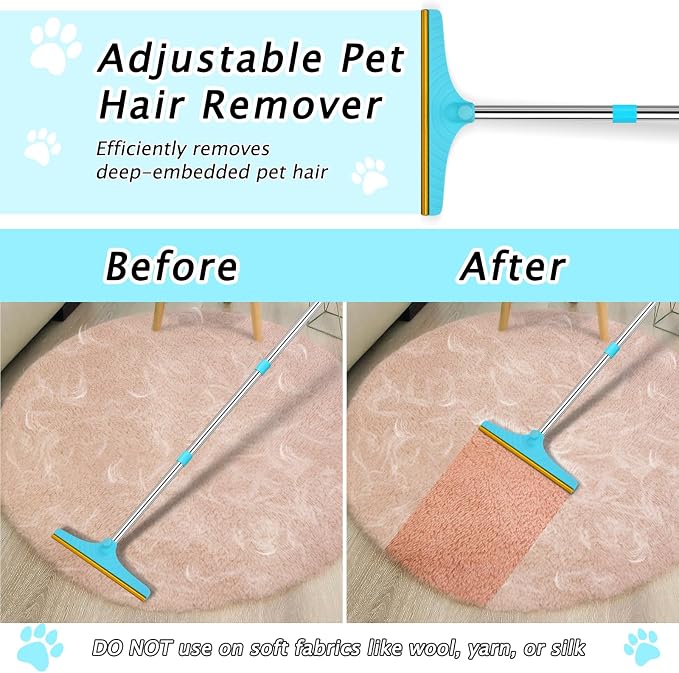 Carpet Rake for Pet Hair Removal Tool, Dog Cat Hair Remover for Furniture | 60'' Pet Hair Remover Broom for Pet Owner Reusable Hair Remover with Adjustable Handle, Carpet Brush for Rugs, Mats, Couch