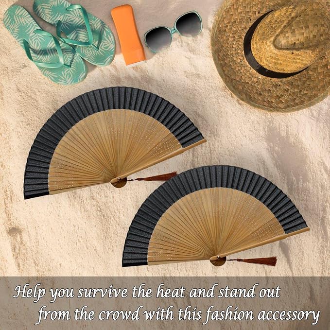 OMyTea Folding Hand Fan for Women - Foldable Chinese Japanese Vintage Bamboo Silk Fan - for Hot Flash, Church, Decoration, EDM, Music Festival, Dance, Party, Performance, Gift (Sexy Bamboo)