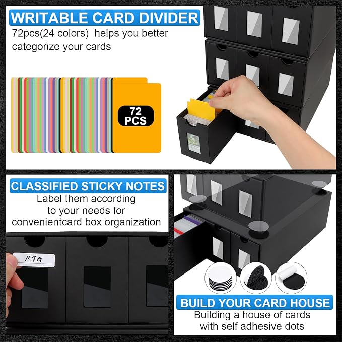 Trading Card Storage Box, 24000+ Cards Storage Box for Commander Display, Trading Cards Organizer with 72 Card Dividers, Labels & Tapes, Visible Card Deck Box for TCG MTG PTCG Sport Cards