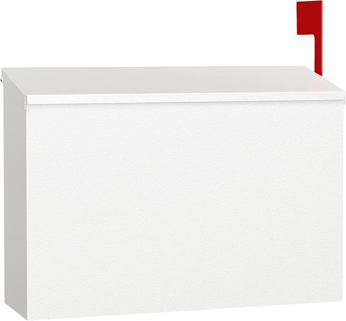 Wall-Mount Mailbox for Outside, Large Capacity Rust-Proof Mail Box with Stay-Open Lid & Red Flag Kit, Galvanized Steel Weather-Resistant Post Box for House Outside, 10.5"x4.3"x14.2", White