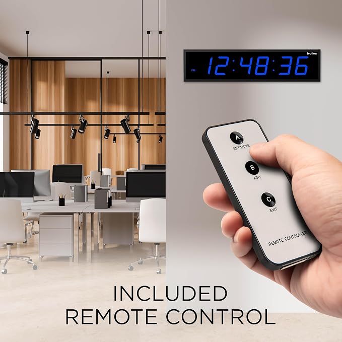 Ivation Oversized Large Digital Wall Clock - Big LED Digital Clock w/Large Display & Durable Aluminum Frame, Shelf or Wall Mount (30 Inch - Blue) 6 Brightness Levels | Time Memory | Remote