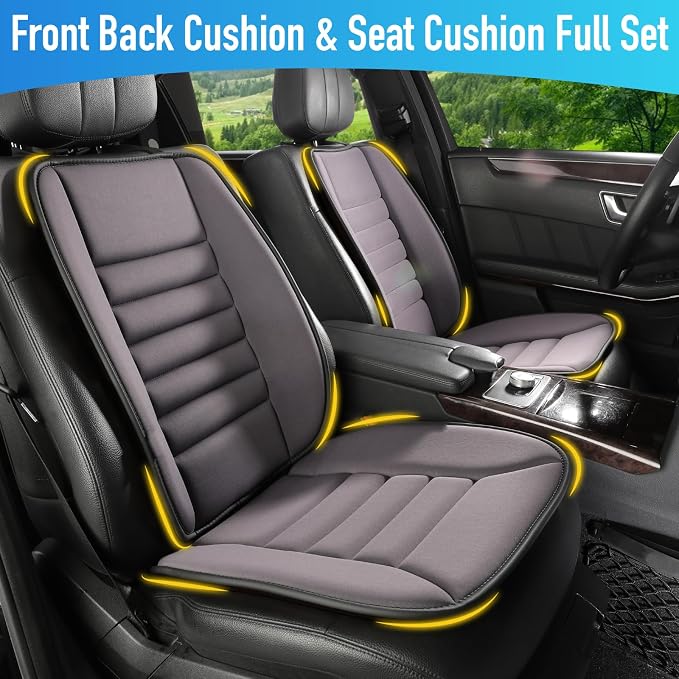 Lofty Aim Car Seat Cushion with Back Support Pillow, Driver Seat Cushion | Comfy Lumbar Support & Seat Cushion, Memory Foam Seat Cushion for Pain Relief, Butt Pillow for Car, Truck, Gray