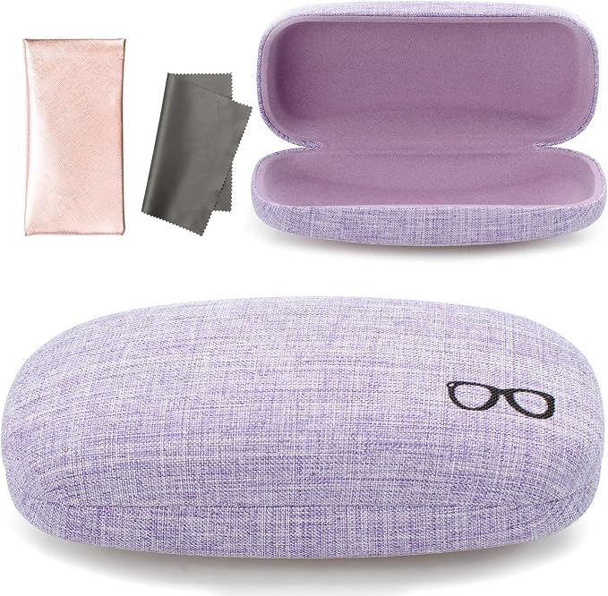 Vemiss Hard Shell Sunglasses Case, Large Linen Fabric Protective Glasses Case for Men Women