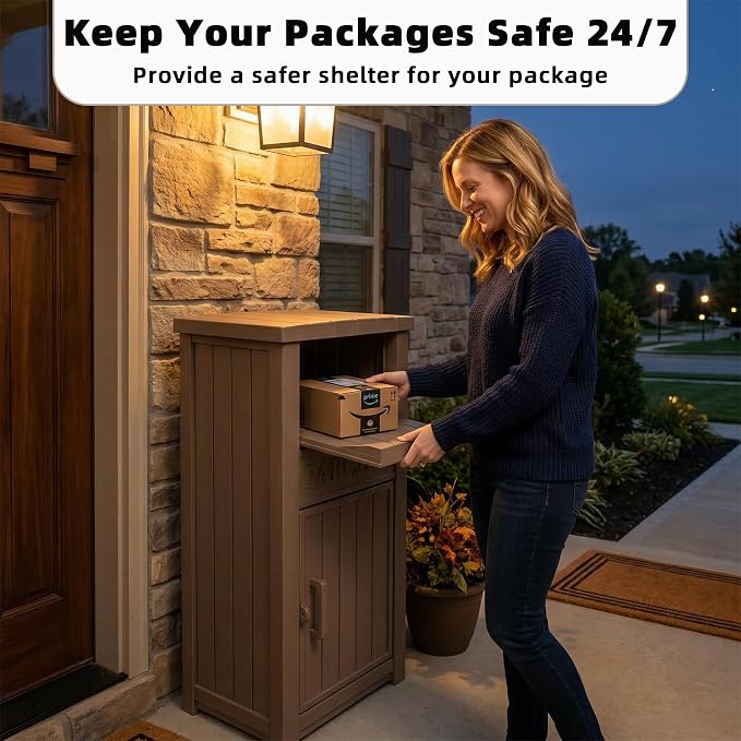 EFU Package Delivery Boxes for Outside, Lockable Anti-Theft Waterproof Delivery Boxes for Outside, Secure Parcel Drop Boxes for Porch & Curbside & House, Outdoor Package Box for Deliveries (Gray)