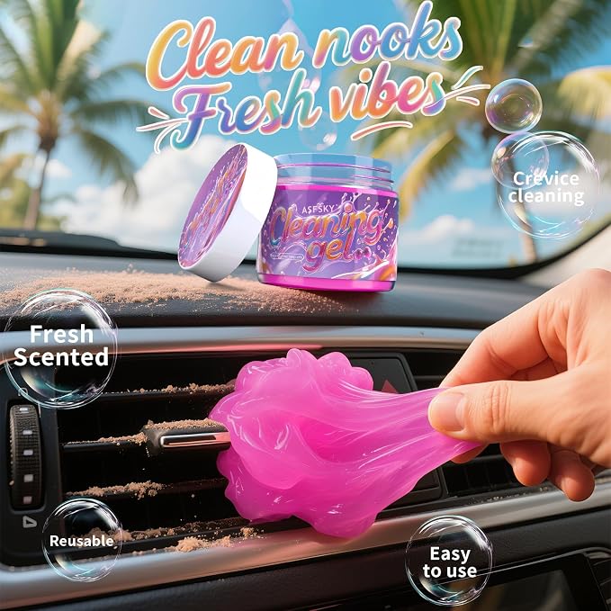 ASFSKY Car Cleaning Gel, Grape | Cleaning Putty for Car Interior, Keyboard Dust Remover, Universal Cleaning Gel, Purple, 1 Pack