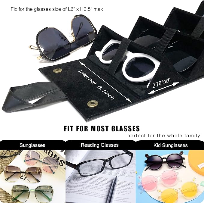Longjet Sunglasses Organizer Travel Glasses Case 5 Slots Multiple Pairs Eyeglasses Storage Box Hanging Eyewear Holder