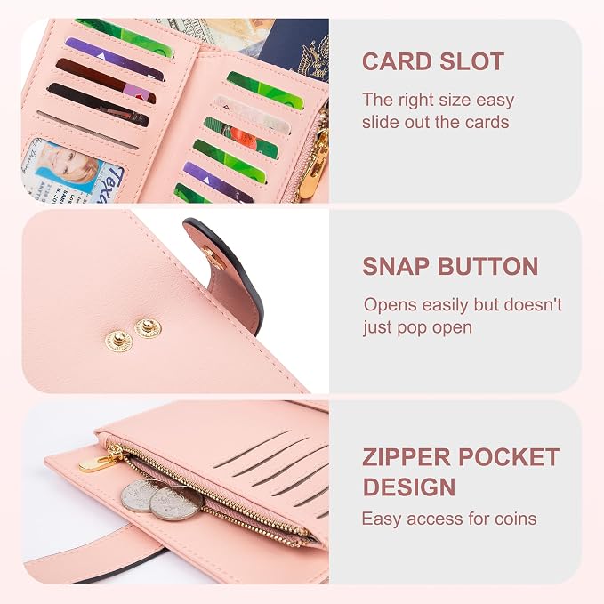 yiijay Womens Wallet RFID Blocking Leather Trifold Clutch Wallet Credit Card Holder Ladies Travel Wallet Purse with Passport/Pen Holder